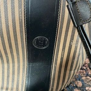 Fendi Black and Tan stripe drawstring bag